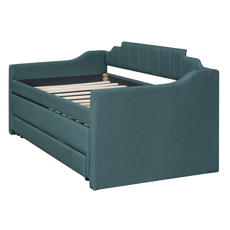 Twin Size Upholstered Daybed with Trundle and Three Drawers,Green