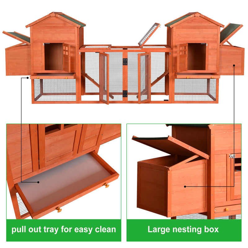 Outdoor Wooden Chicken Coop, 124" Large Hen Cage Rabbit House, Bunny Hutch With Ventilation Door, Removable Ramp Garden Backyard Pet House Chicken Nesting Box - Light Brown