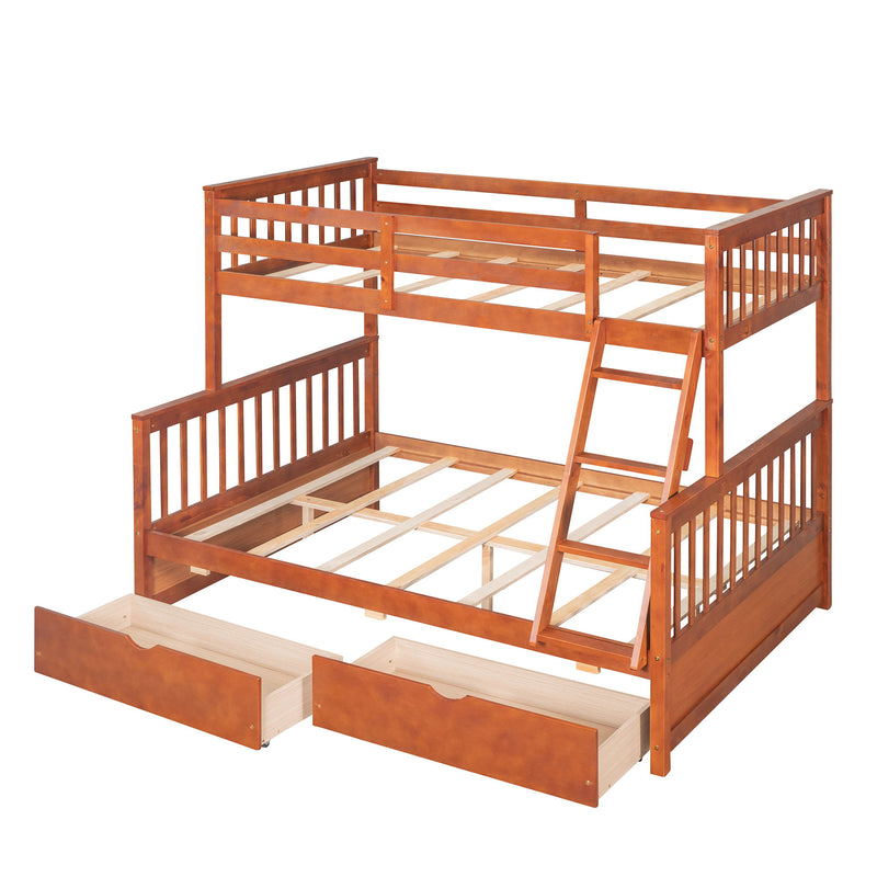 Twin Over Full Bunk Bed With Ladders And Two Storage Drawers