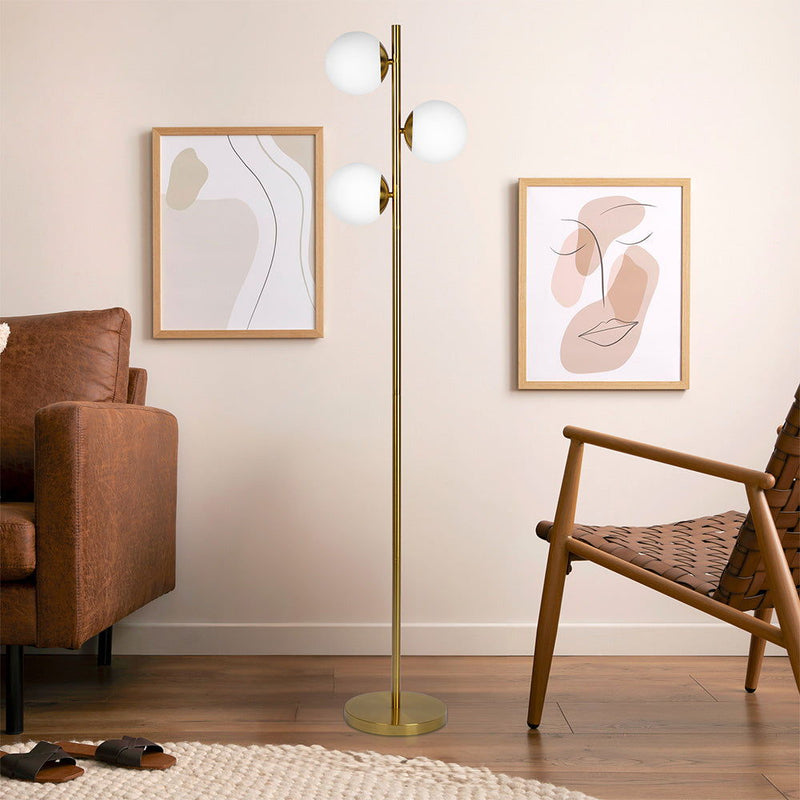 Brilliance - Modern Floor Lamp, Opal Shades And Round Base - Clear / Gold