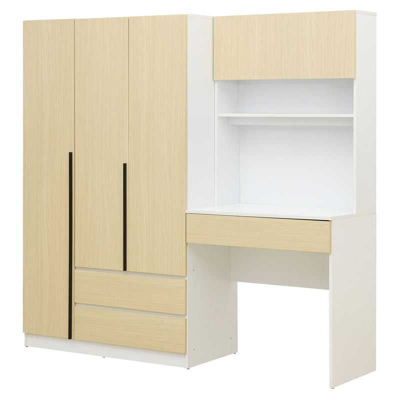 3 Door Storage Desk Wardrobe For Bedroom With Shelves And 3 Drawers