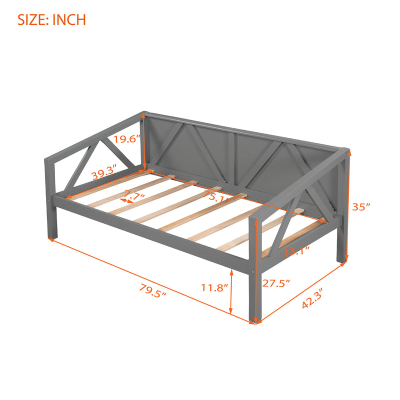 Twin size Daybed, Wood Slat Support, Gray