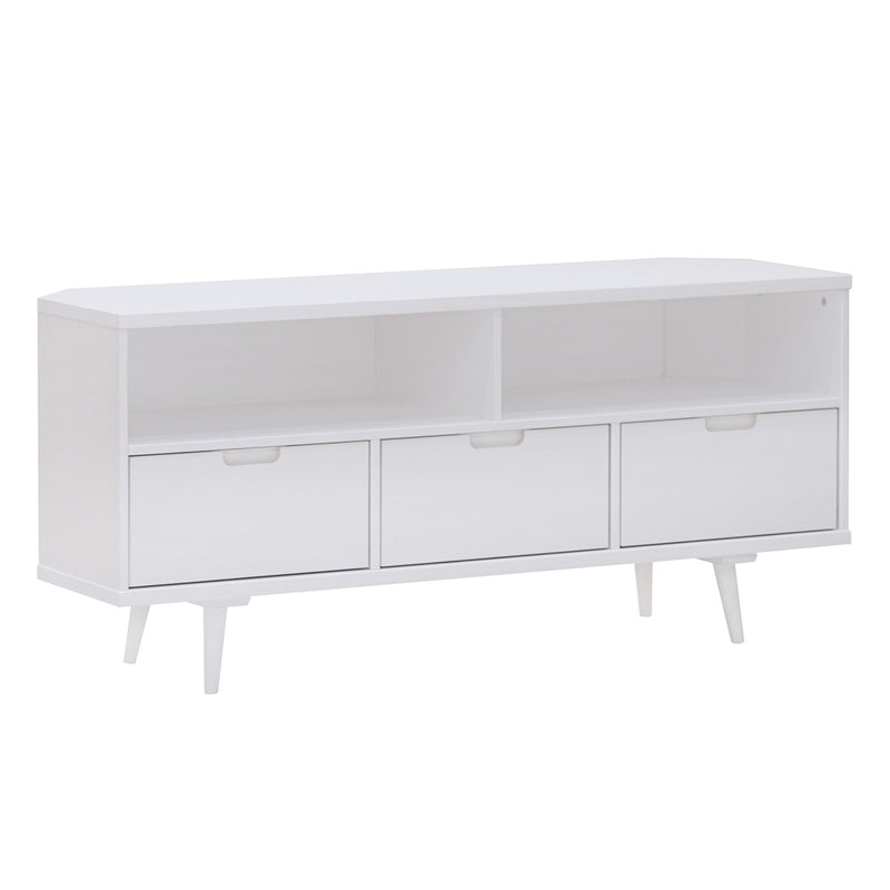 Mid-Century Modern Minimalist 3 Drawer Corner TV Stand For TVs Up To 58 - White