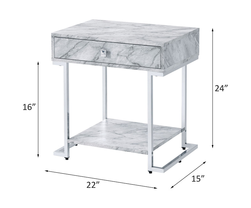 Wither - Accent Table - White Printed Faux Marble & Chrome Finish