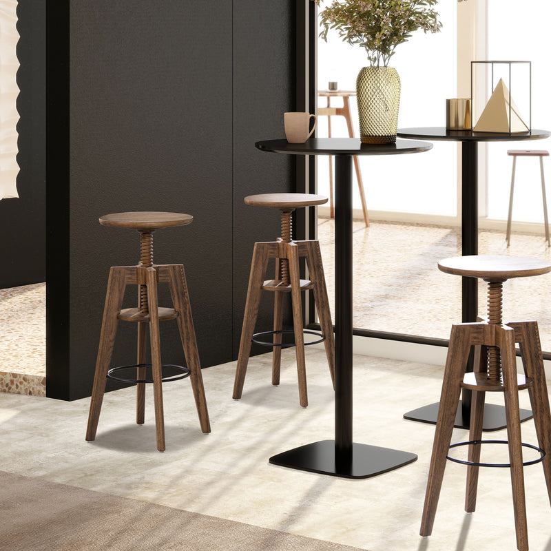 Spencer - Minimalist Oak Adjustable Bar Counter Stool - Walnut Brown Oak