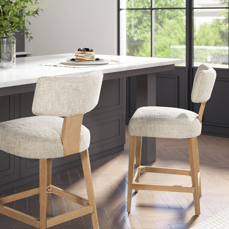 Penny - Round Arched Upholstered Counter Stool (Set of 2) - Travertine Beige