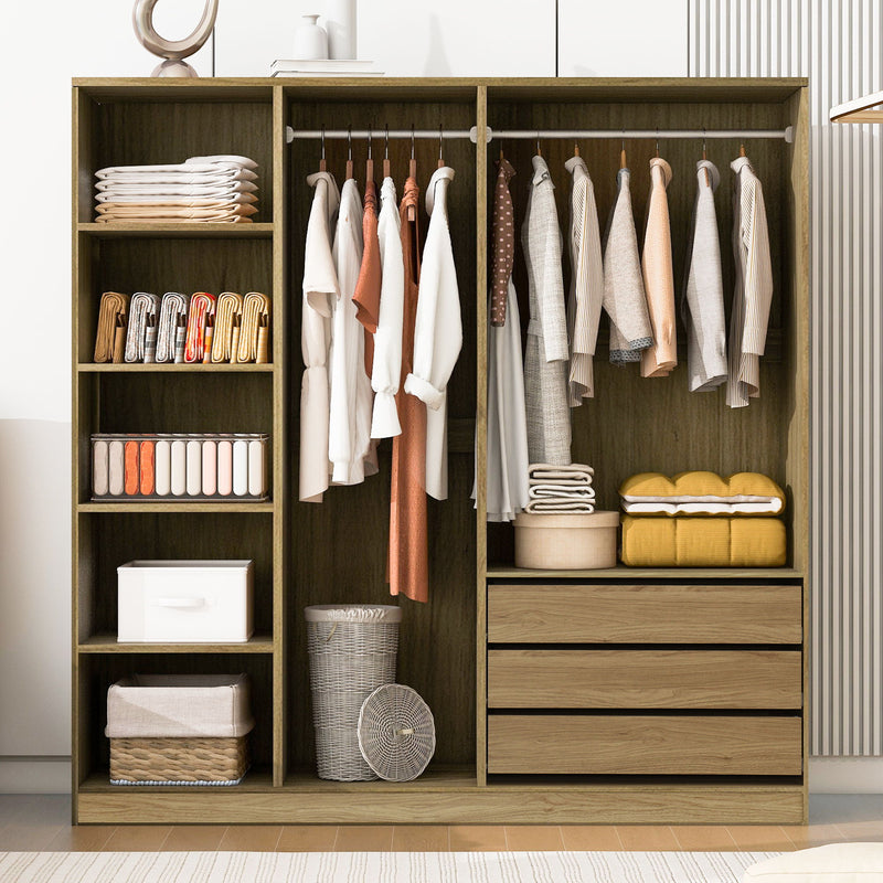 Doorless Storage Wardrobe For Dedroom With Shelves And 3 Drawers