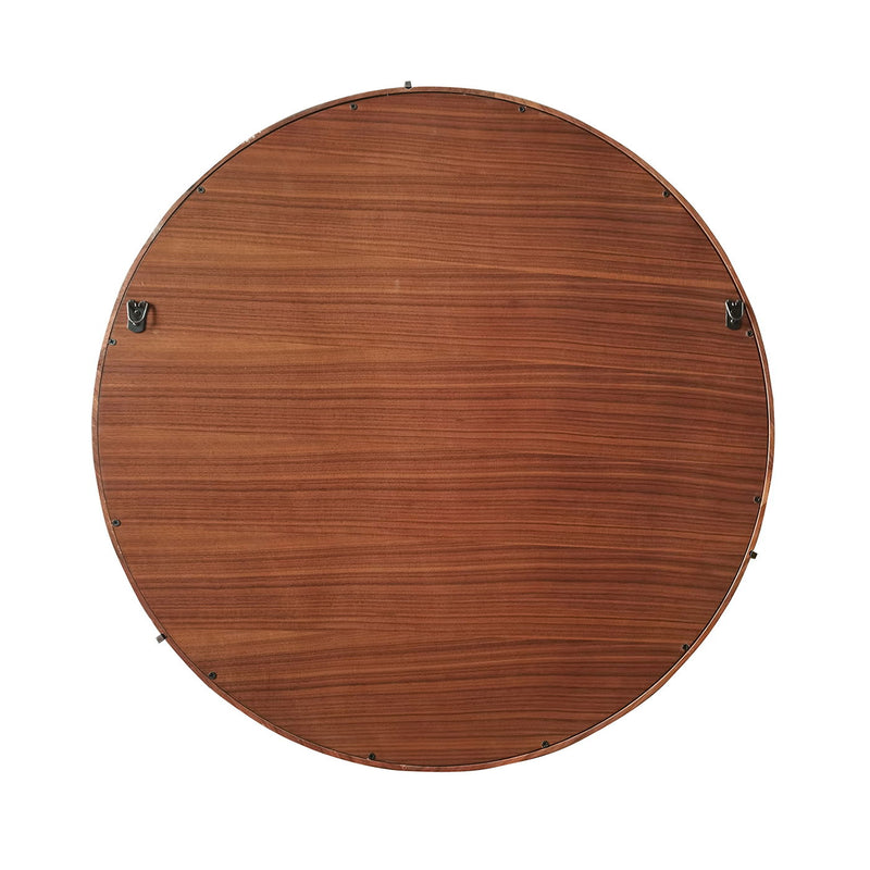 Hausen - Mid-Century Modern Round Accent Wall Mirror - Brown Walnut