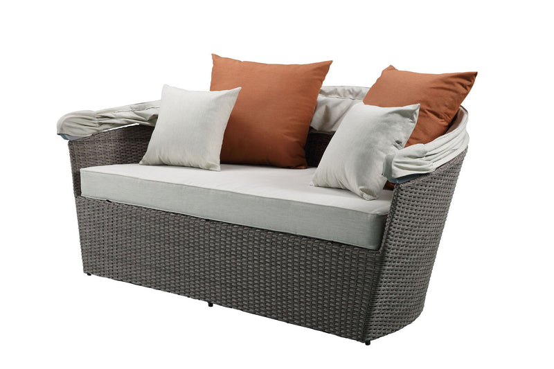 Glynn - Patio Sofa & Ottoman - Beige Fabric & Gray Wicker - Atlantic Fine Furniture Inc