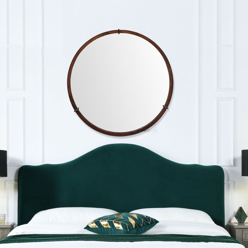 Hausen - Mid-Century Modern Round Accent Wall Mirror - Brown Walnut