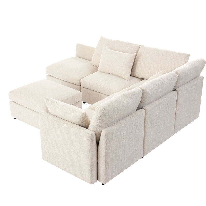 Sectional Sofa Modular Sofa U - Shaped Sofa Couch Sofa Bed L - Shaped Sofa With A Movable Ottoman And Two USB Ports For Living Room