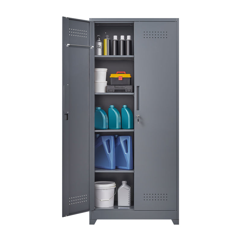 Metal Storage Cabinets, Cleaning Tool Cabinet With Locking Door, Tall Broom Tool Organizer And Storage, Large Storage Cabinet For Kitchen