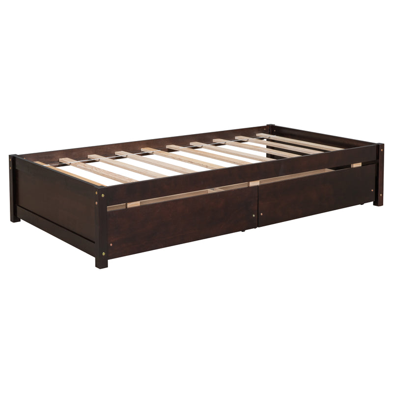 Twin Bed with 2 Drawers, Solid Wood, No Box Spring Needed ,Espresso(New SKU:W504P149043)