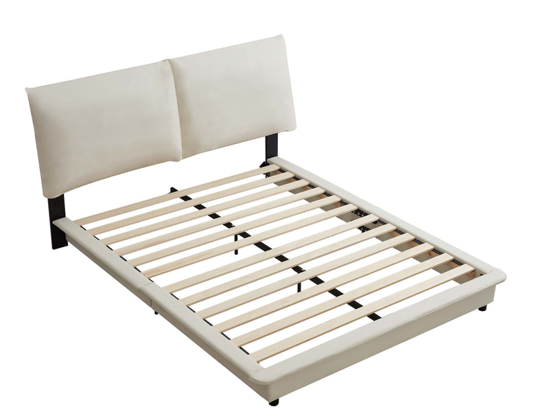 Queen Size Upholstered Platform Bed with Sensor Light and Ergonomic Design Backrests, White