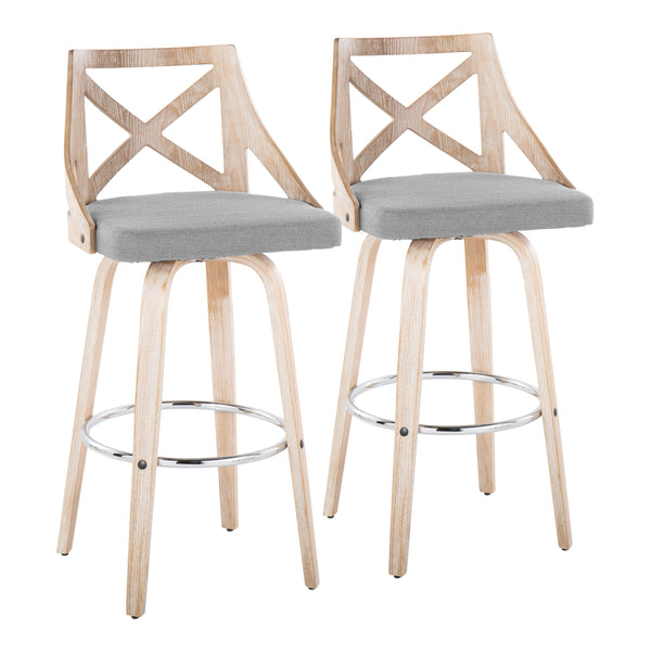 Charlotte - Farmhouse Fixed Height Bar Stool With Swivel And Round Footrest (Set of 2)