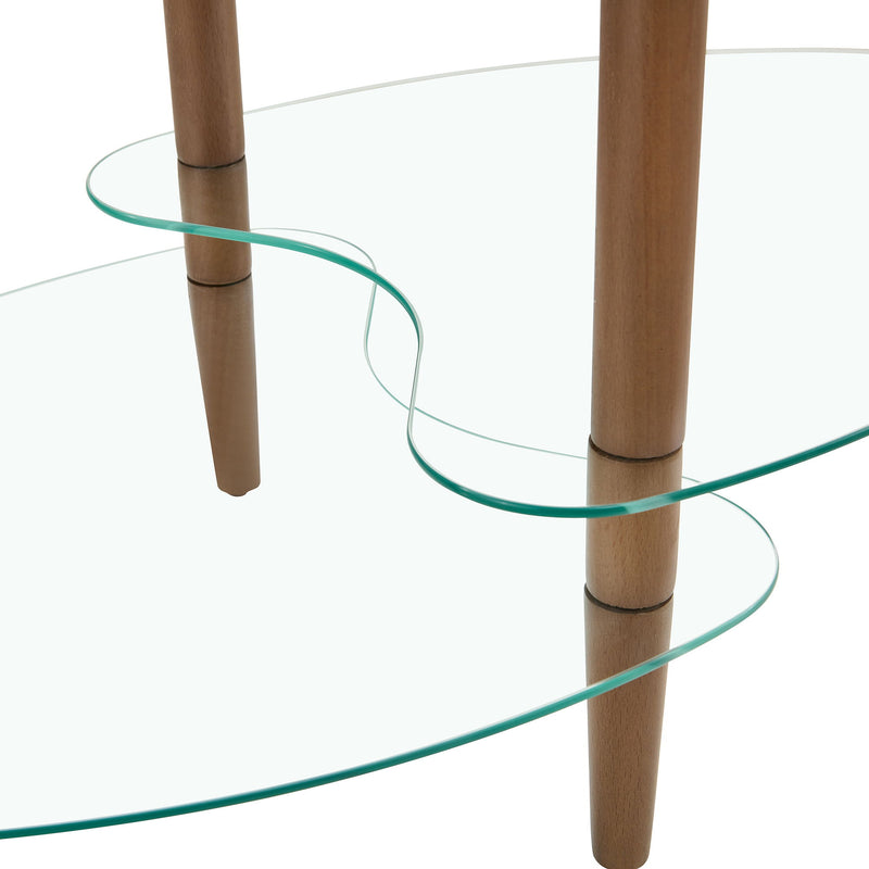 Transparent Oval Glass Coffee Table, Modern Table In Living Room Oak Wood Leg Tea Table 3-Layer Glass Table