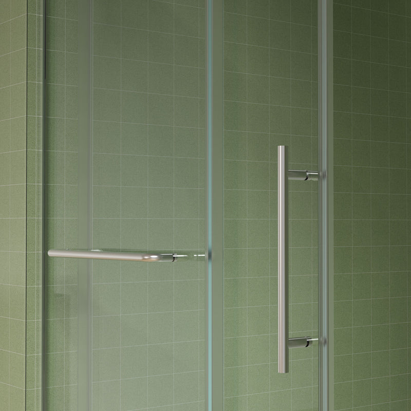 Frameless Shower Door, Sliding Shower Door, Premium 5 / 16" (8 Mm) Thick Tempered Glass Shower Enclosure With Towel Bar, Double Side Easy Clean Coat, Finished With Buffer