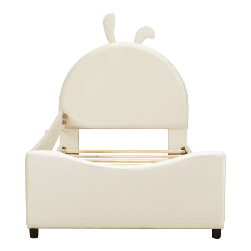 Twin Size Upholstered Daybed with Rabbit Ear Shaped Headboard, Beige