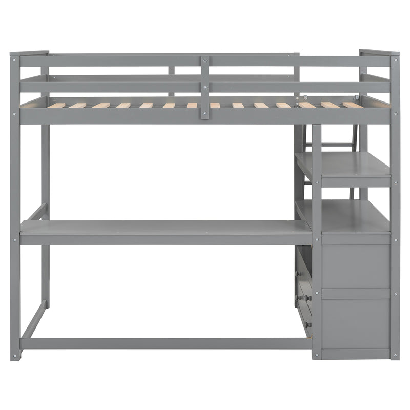 Twin Size Loft Bed with Desk and Shelves, Two Built-in Drawers, Gray(Old SKU: GX000423AAE)