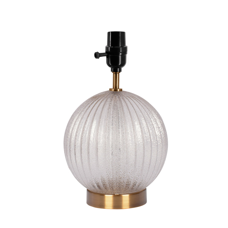 Serenity - Round Ribbed Lamp Base Clear Table Lamp Large Linen Shade - Clear / Gold / Natural