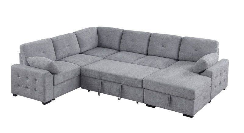 Nyhan - Upholstered Corner Sectional With Pull Out Loveseat And Storaged Chaise - Light Gray