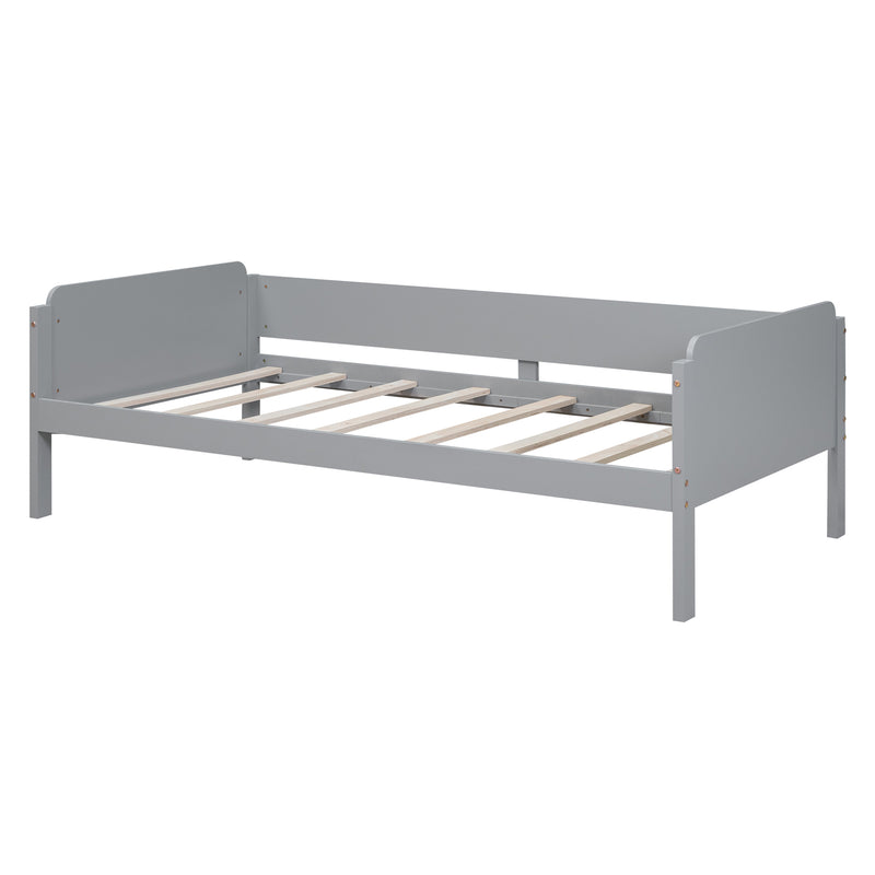 Wood Twin Size Platform Bed with 2 Drawers and 1 Chair&Desk Set, Gray+White