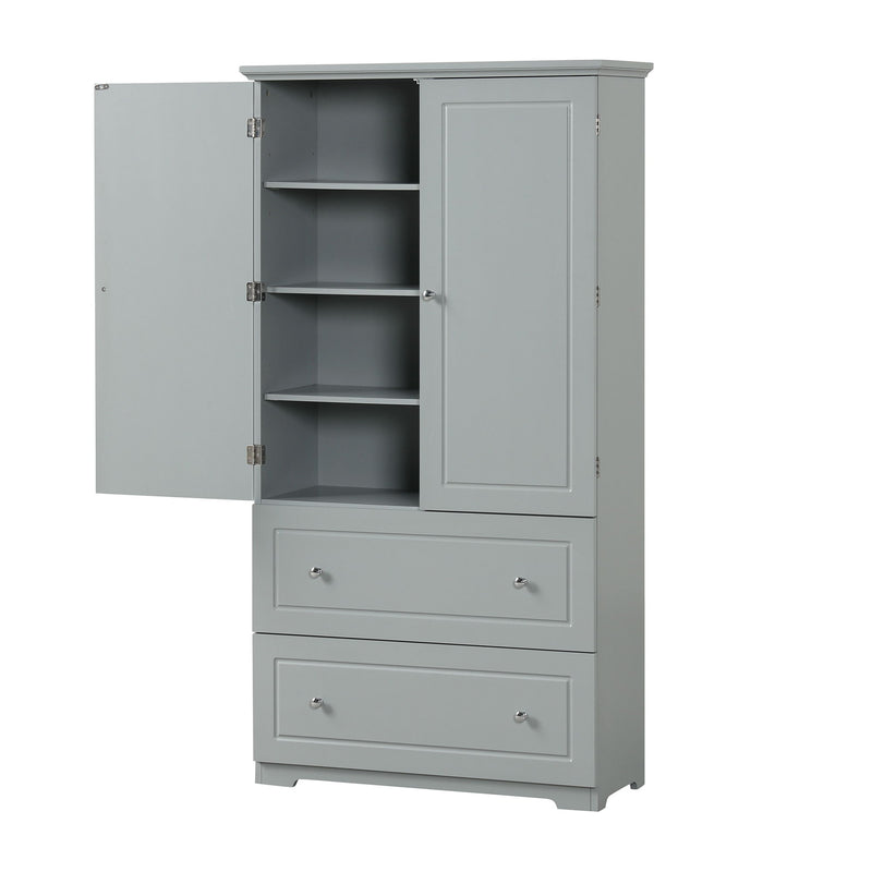 Wide Bathroom Storage Cabinet, Freestanding Storage Cabinet With Two Drawers And Adjustable Shelf, MDF Board With Painted Finish - Gray