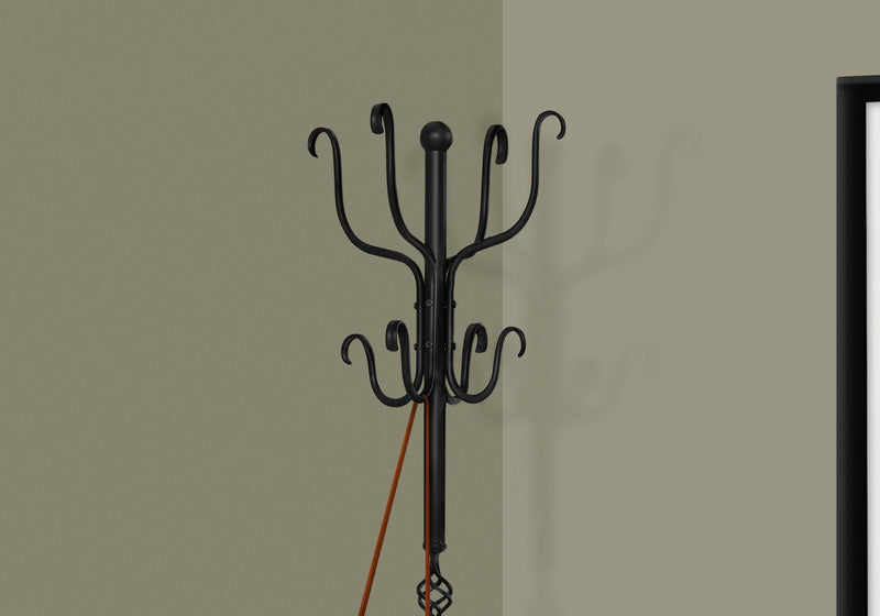 Coat Rack, Hall Tree, Free Standing, 8 Hooks, Entryway, Transitional - Black