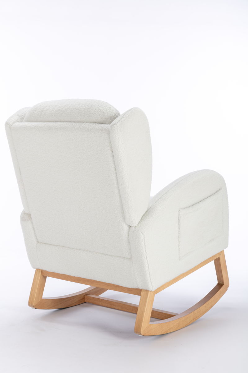 Teddy Fabric Rocking Chair With Packet Wood Legs - Ivory