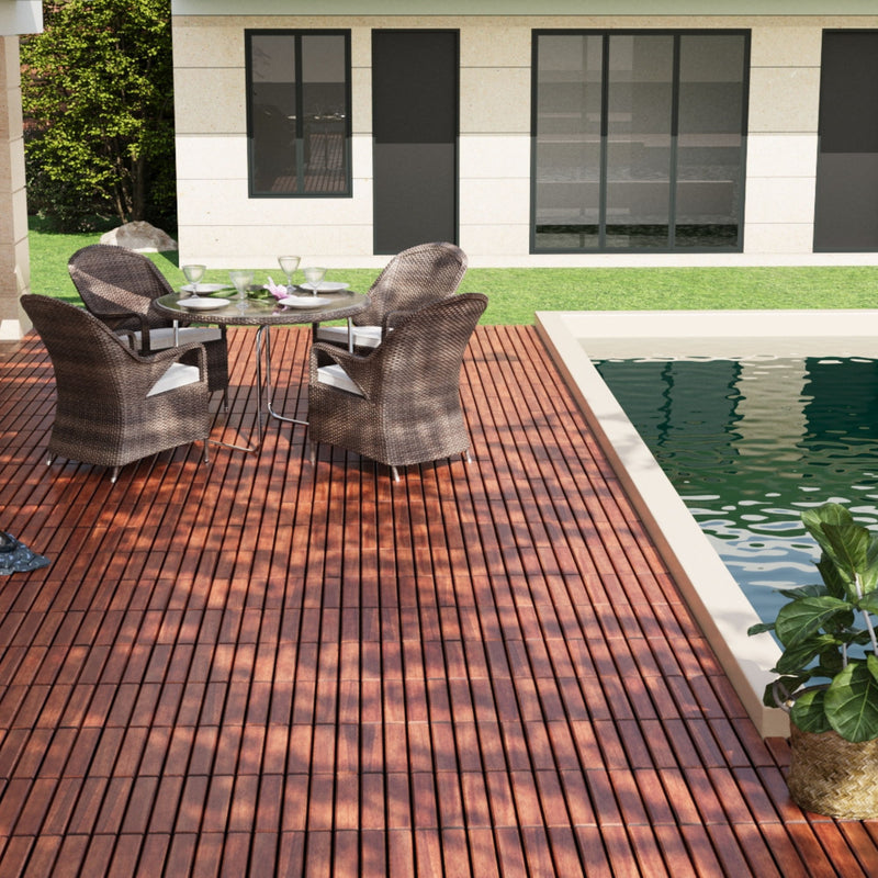 Interlocking Deck Tiles Striped Pattern, Square Acacia Hardwood Outdoor Flooring For Patio, Bancony, Pool Side