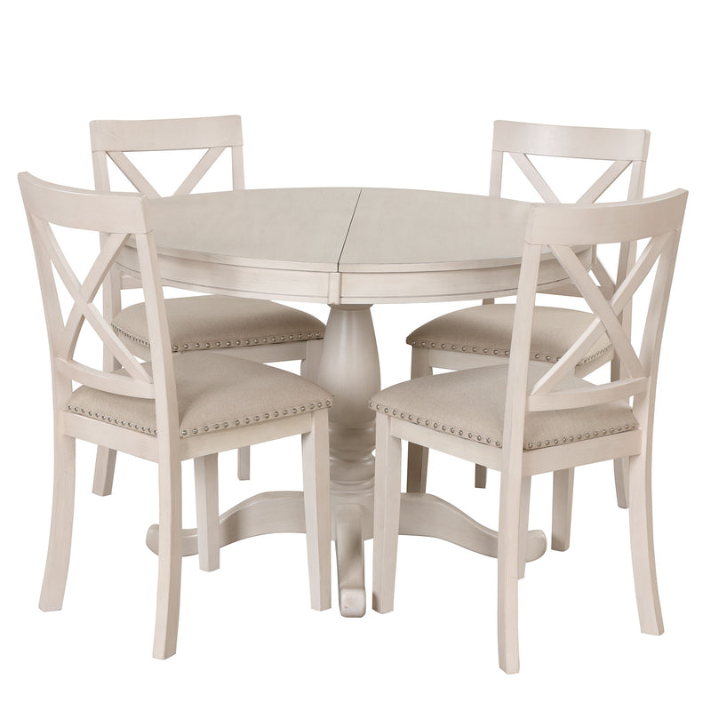 Modern Dining Table Set For 4, Round Table And 4 Kitchen Room Chairs, 5 Piece Kitchen Table Set For Dining Room, Dinette, Breakfast Nook