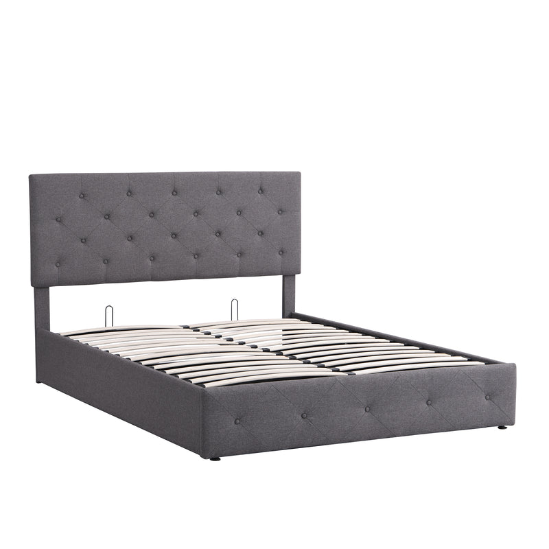 Queen size Upholstered Platform bed with a Hydraulic Storage System - Gray