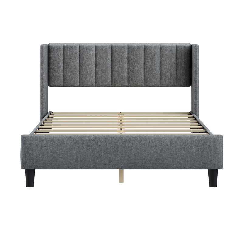 Queen size Upholstered Platform Bed Frame with Headboard, Mattress Foundation, Wood Slat Support, Quiet, no Box Spring Needed, Easy to Assemble Light Grey