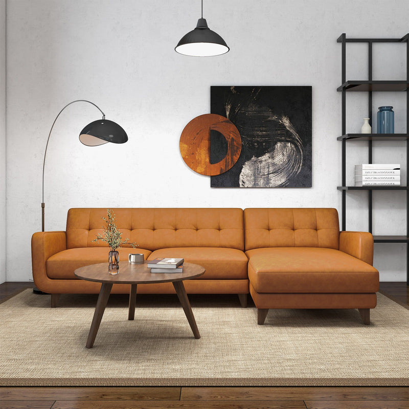 Allison - Mid-Century Modern Leather Sectional Sofa Chaise