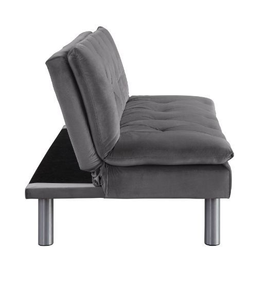 Cilliers - Futon - Gray Velvet & Chrome Finish - Atlantic Fine Furniture Inc