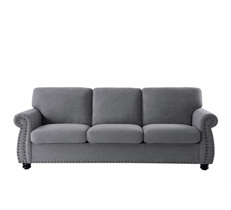 Soft Sofa, Upholstered 3 Seater Couch With High Density Foam, Loose Back Cushions And Turned Legs