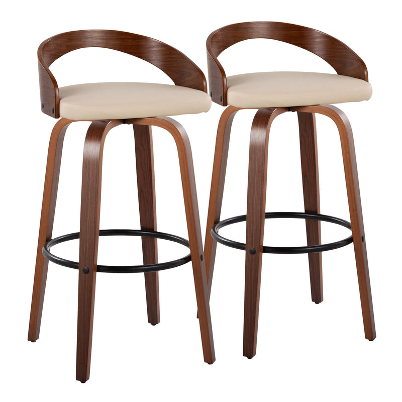 Grotto - Mid Century Modern Fixed Height Barstool & Swivel With Round Footrest (Set of 2)