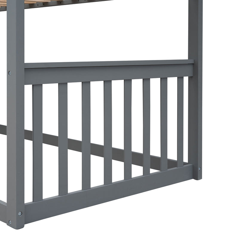 Twin Over Twin House Bunk Bed With Ladder, Wood Bed