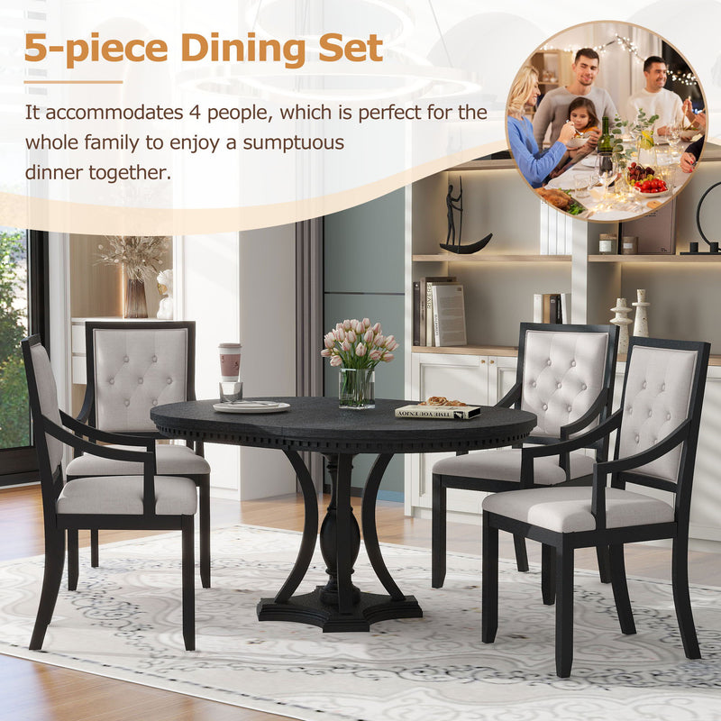 Dining Set Retro Extendable Round Table And Chairs For Kitchen Dining Room