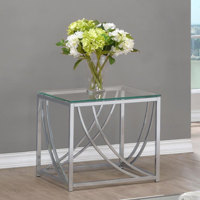 Lille - Square Glass Top Side End Table - Chrome - Atlantic Fine Furniture Inc