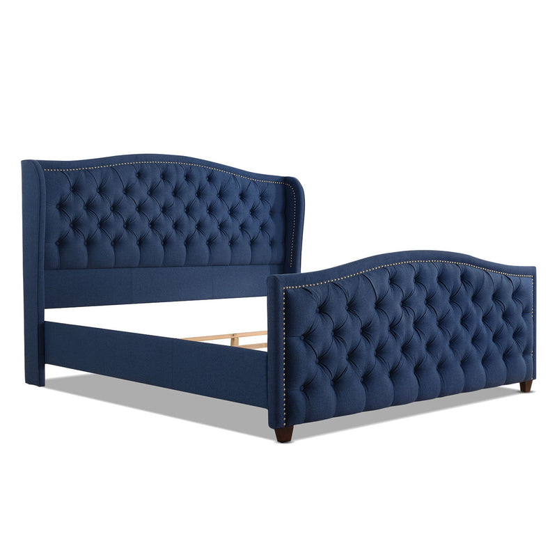 Marcella - King Upholstered Shelter Headboard Bed Set - Dark Sapphire Blue