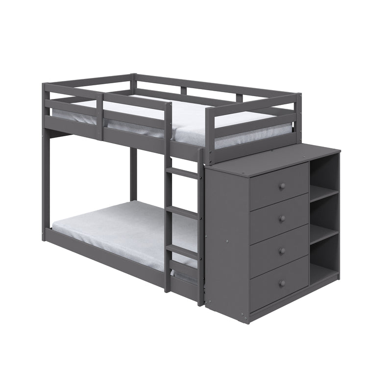 ACME Gaston Twin/Twin Bunk Bed w/Cabinet, Gray Finish BD01372