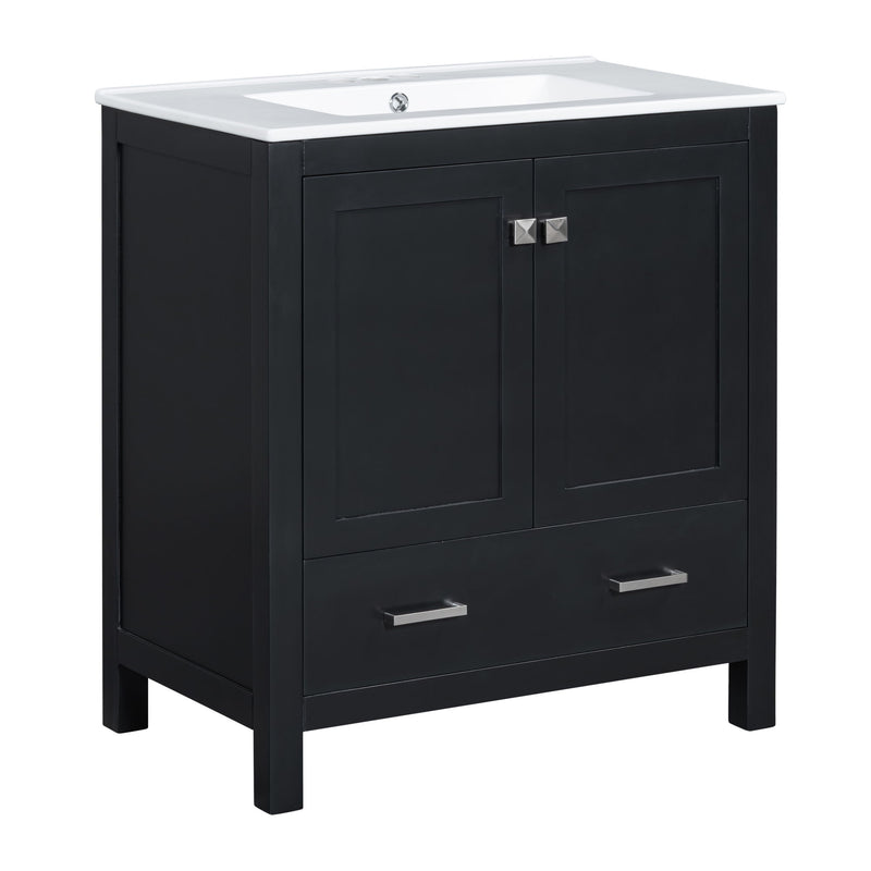 Bathroom Vanity With Single Sink, Combo Cabinet Undermount Sink, Bathroom Storage Cabinet With Two Doors And A Drawer, Soft Closing, Multifunctional Storage, Solid Wood Frame