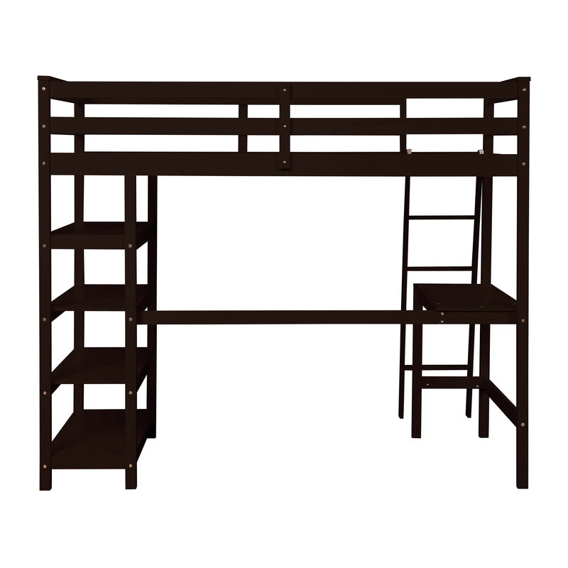 Twin Loft Bed with desk,ladder,shelves , Espresso