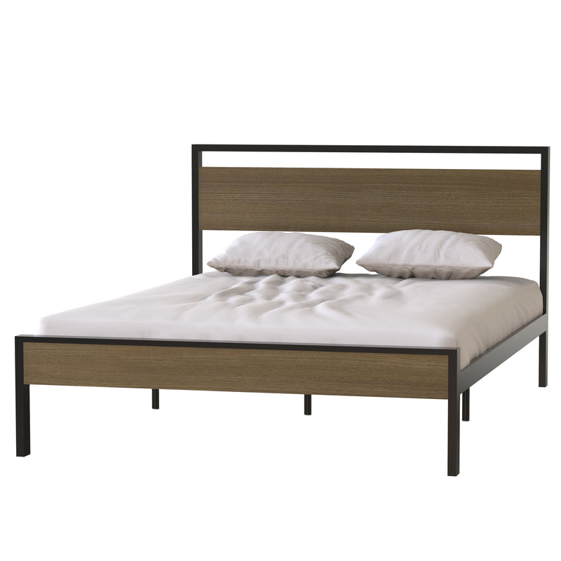 Ceres Metal Bed, Black with Cinnamon Wood Headboard & Footboard, Queen