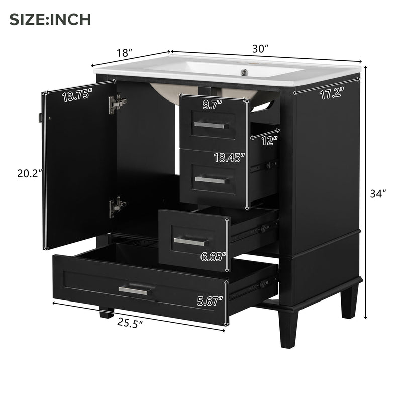 Bathroom Vanity, Modern Bathroom Cabinet With Sink Combo Set, Bathroom Storage Cabinet With A Soft Closing Door And 3 Drawers, Solid Wood Frame