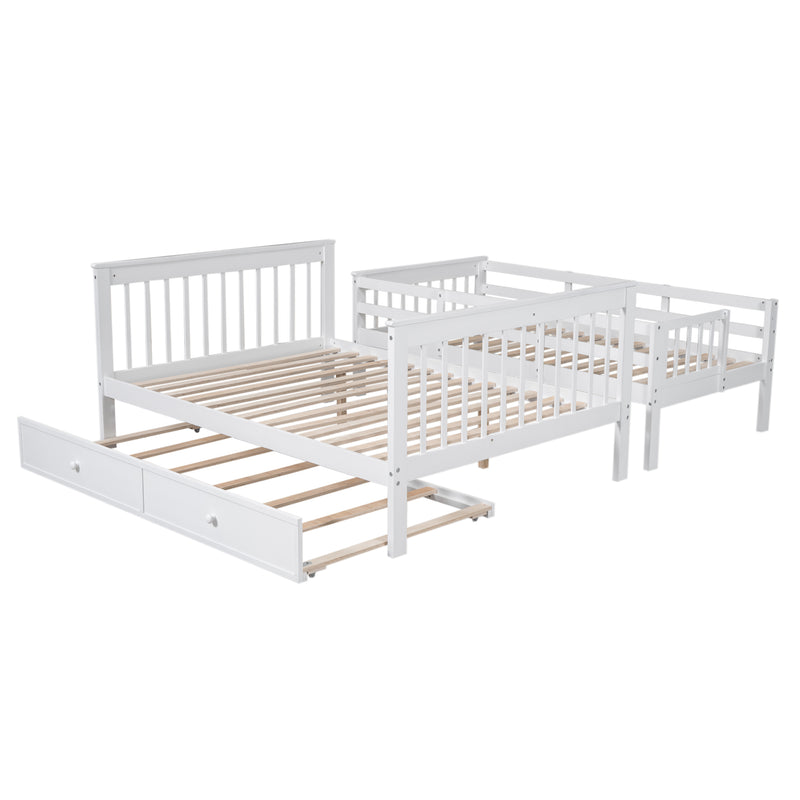 Twin-Over-Full Bunk Bed with Twin size Trundle, Storage and Guard Rail for Bedroom, Dorm, for Adults, White(OLD SKU :LT000119AAK)