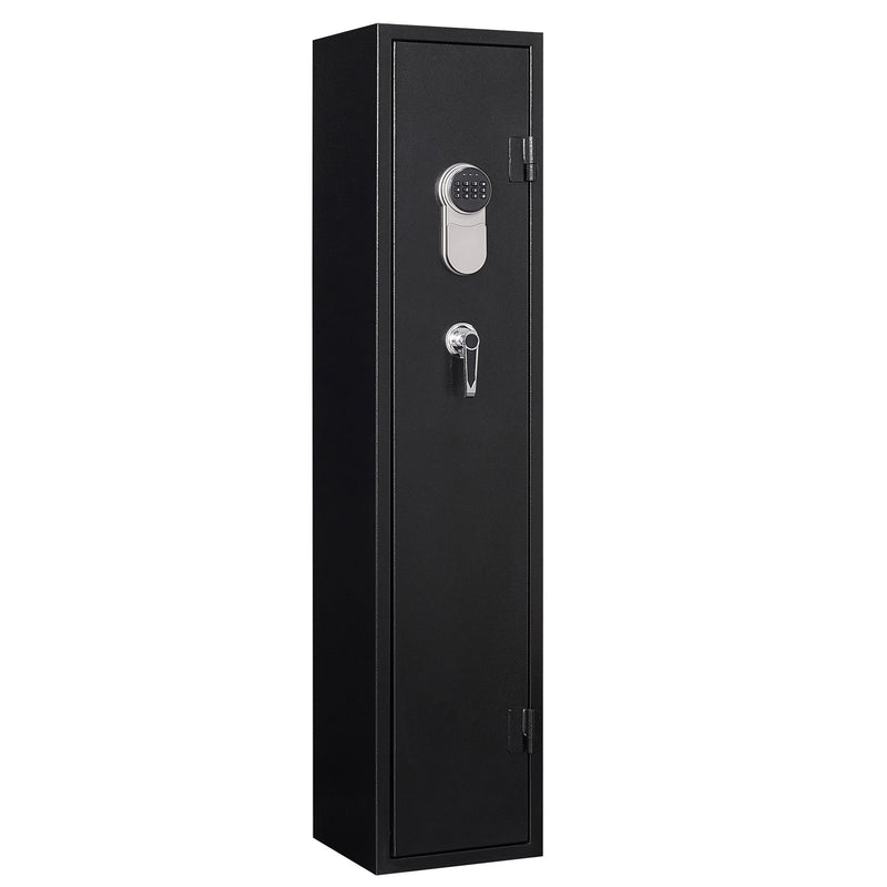 3 - 5 Gun Safes For Home Rifle And Pistols, Quick Access Safes For Shotguns, Cabinets With Adjustable Rack, Pockets And Removable Shelf, External Battery Cases And Alarm System - Black