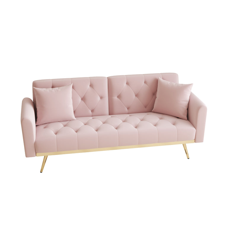 Velvet Nail Head Sofa Bed With Throw Pillow And Midfoot