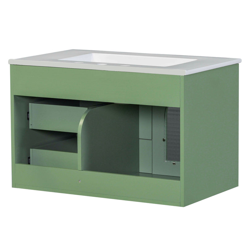 Elegant Floating Bathroom Vanity Sink And Cabinet Combo 1 Door And 2 Drawers - Green